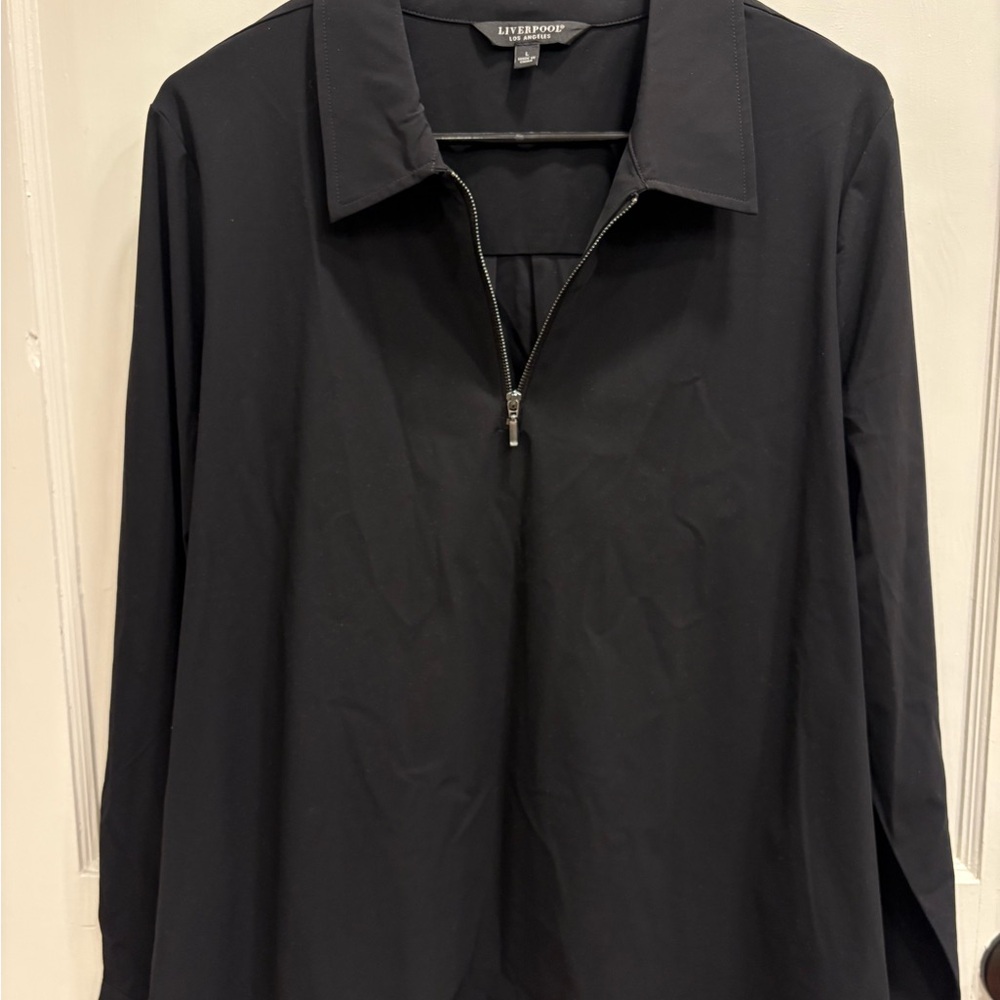 Long Sleeve Collared Zip Front Knit Shirt